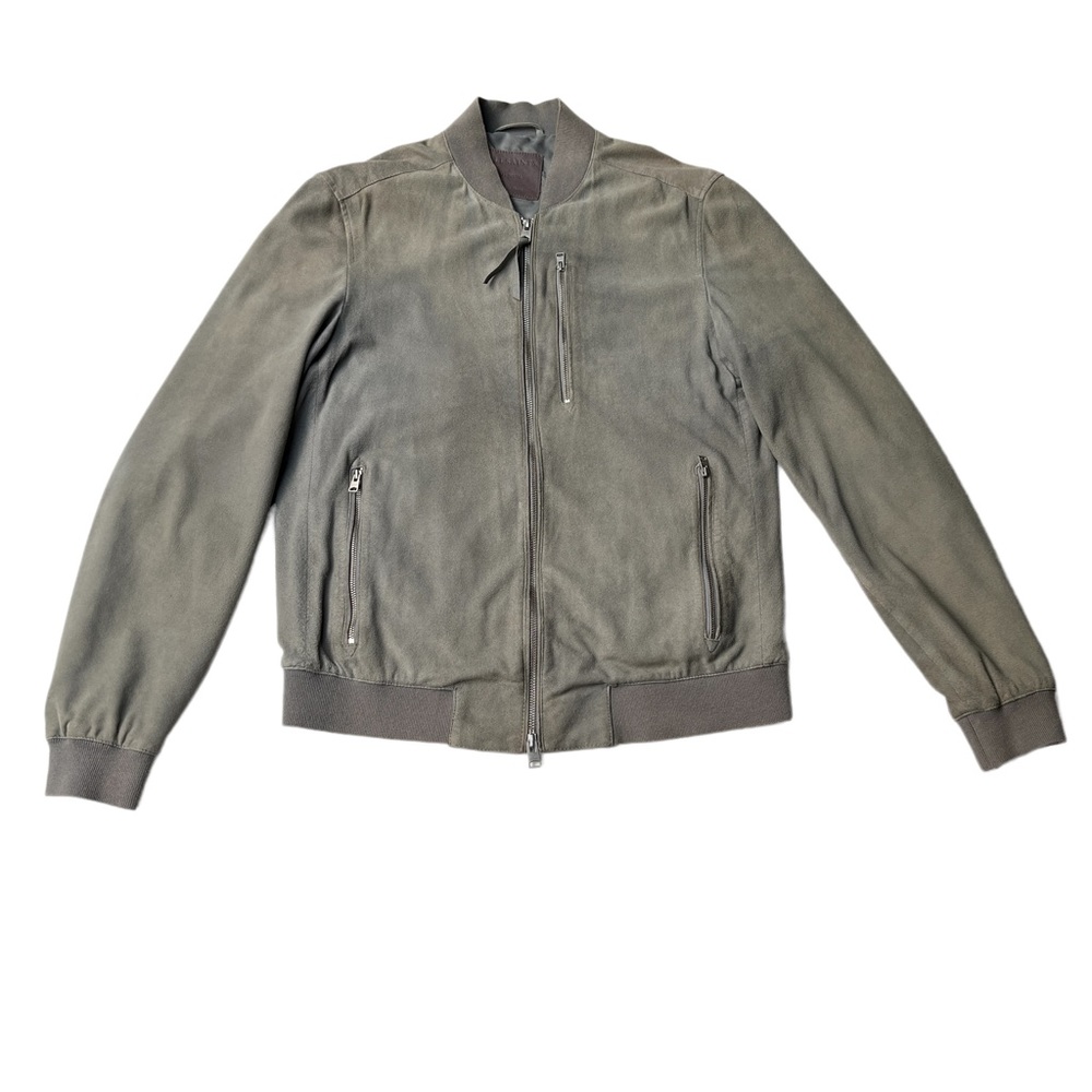 All Saints Grey Suede Bomber